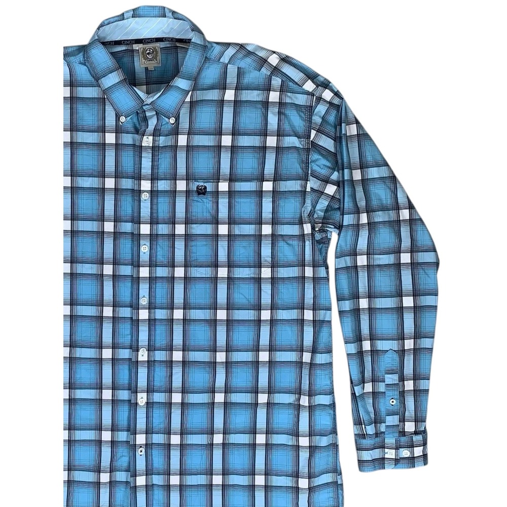 CINCH Men's XL Aqua Black Plaid Long Sleeve Button Down Shirt Outdoor